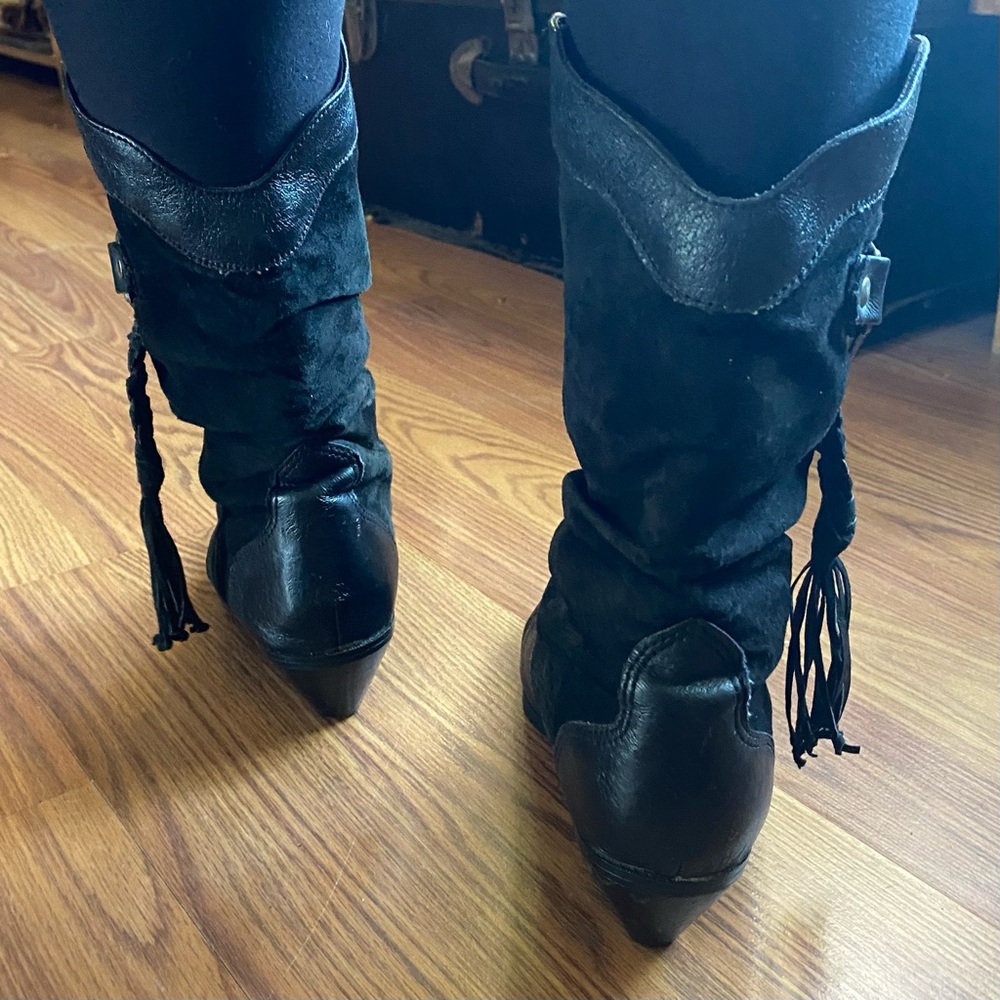 VTG Coasters Leather & Suede 80’s Western Boots with Fringe. Size 6.5. Eagle. - Picture 4 of 16